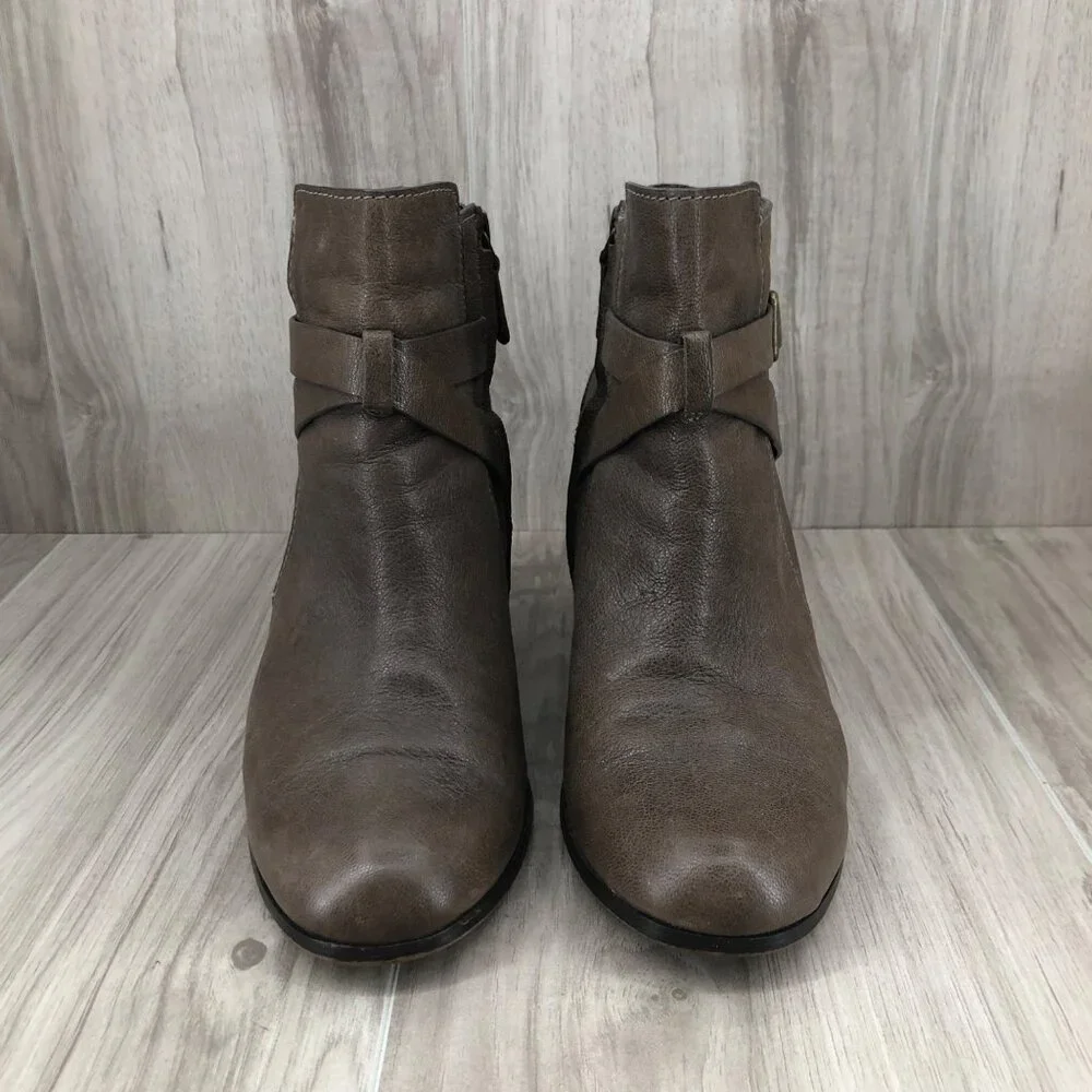 Cole Haan Ankle Boots Womens 7.5B Taupe Brown Leather Zip Booties